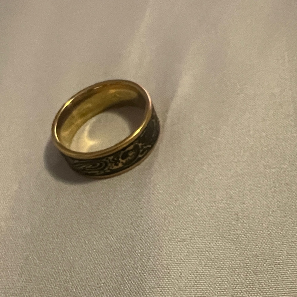 Gold And Black Patterned Ring - image 1